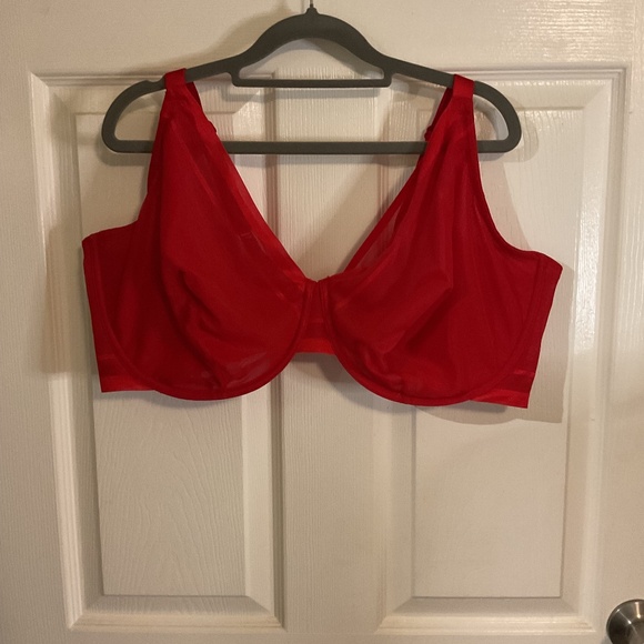 Parfait Double Mesh Lined Plunge Bra Red Underwire Semi Sheer - Picture 1 of 9